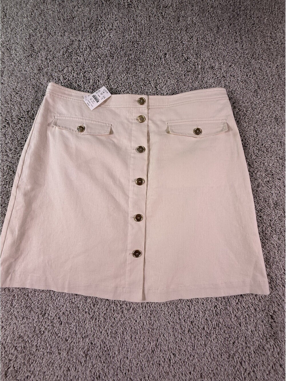 NWT J. Crew Size 14 Ivory Lined Skirt Linen Button Front